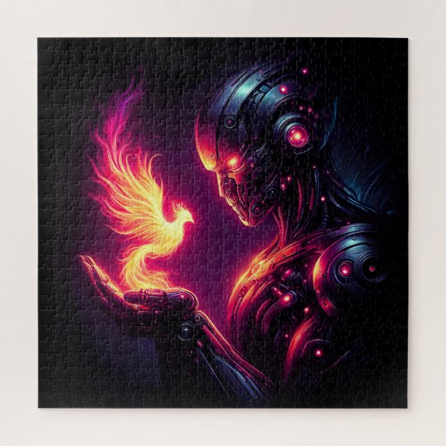 Cyber futuristischer Roboter Phoenix Feuergeist (Vertikal)