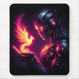 Cyber Futuristischer Roboter Phönix Feuergeist Mousepad