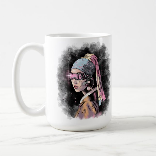 Cyber-Girl mit Perlenohrring Kaffeetasse (Links)