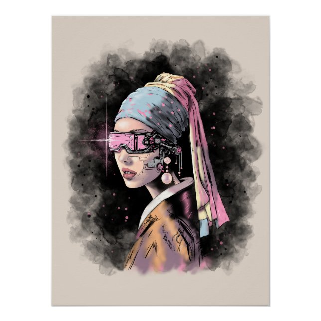 Cyber-Girl mit Perlenohrring Poster (Vorderseite)