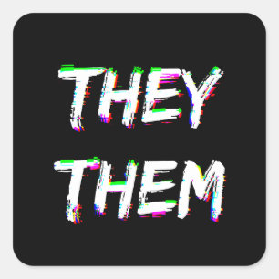 Cyber Glitch sie Pronouns Quadratischer Aufkleber