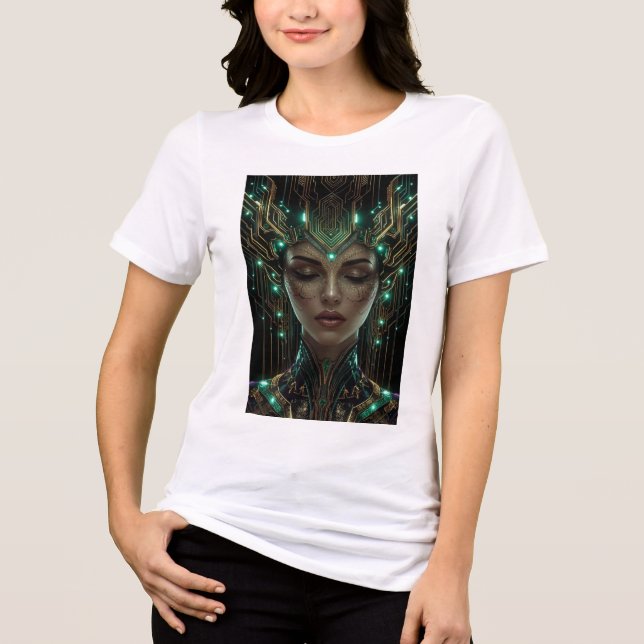 Cyber-Göttin des Lichts Tri-Blend Shirt (Vorderseite)