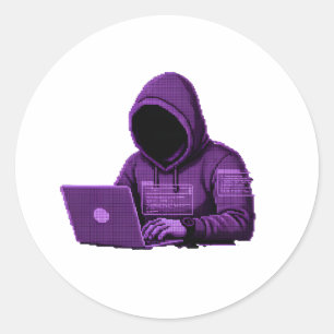 Cyber-Hacker-Pixel-Art-Lila-Ästhetik-Aufkleber Runder Aufkleber