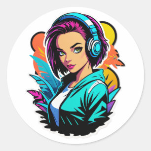 Cyber Jungle Queen DJ Runder Aufkleber
