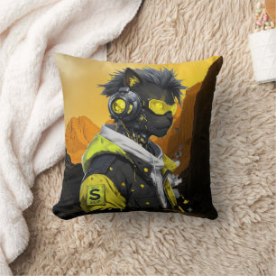 Cyber-Katze Futuristische Neon-Hacker-Katze Cybe Kissen