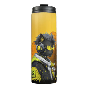 Cyber-Katze Futuristische Neon-Hacker-Katze Cybe Thermosbecher