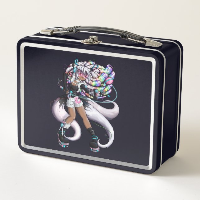 Cyber Kitsune Mädchen Metall Lunch Box (Vorderseite)