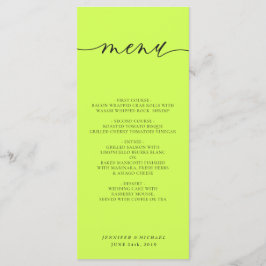 Cyber Lime Jet Black Einfache Schrift Hochzeitsess Menükarte