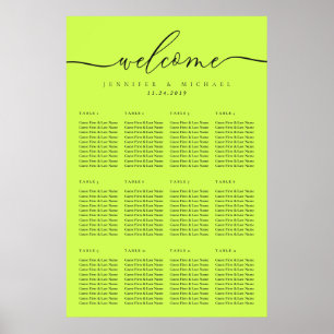 Cyber Lime Jet Black Willkommens-Hochzeitstisch-Si Poster