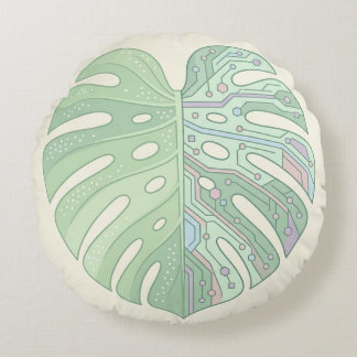 Cyber Monstera Leiterplatten-Blatt-Wurfkissen — T Rundes Kissen