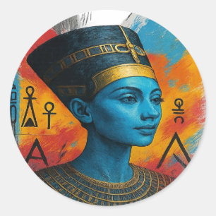 "Cyber-Nefertiti-Sticker - Neon-Ägyptischer Decal Runder Aufkleber