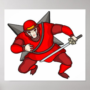 Cyber-Ninja mit Shuriken auf dem Rücken. Poster