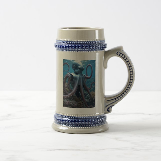 Cyber Octopus blue links Handstein Bierglas (Rechts)