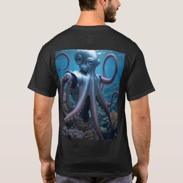 Cyber Octopus Männer Schwarzer T - Shirt zurück (Rückseite)