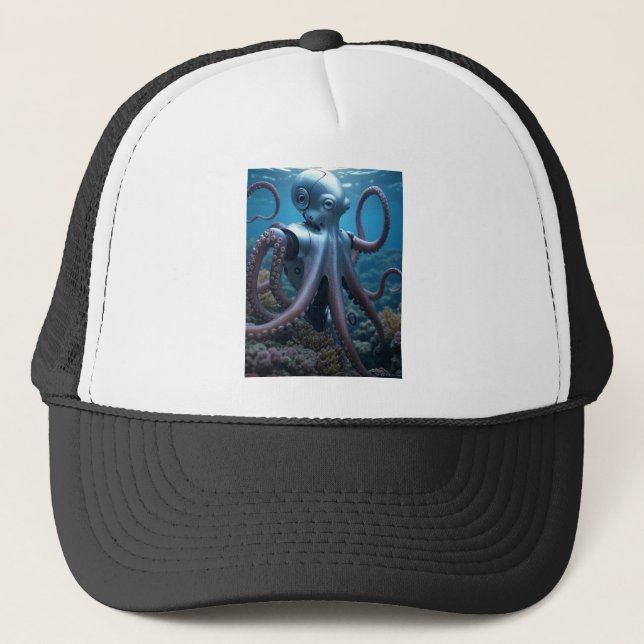 Cyber Octopus Schwarzer Hut Truckerkappe (Vorderseite)