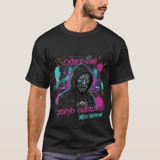 Cyber-Oni & Roboter-Katzenkopf | Neo-Tokyo Vaporwa T-Shirt