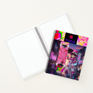 Cyber Pink Roboter & Skateboard Notizbuch