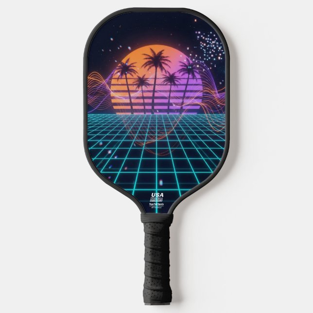 Cyber-Pulse Neon Soundwave Modern 80s  Pickleball Schläger (Vorderseite)