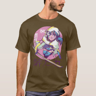 Cyber Punk Anime Warrior Girl Retro Kanji Japanisc T-Shirt