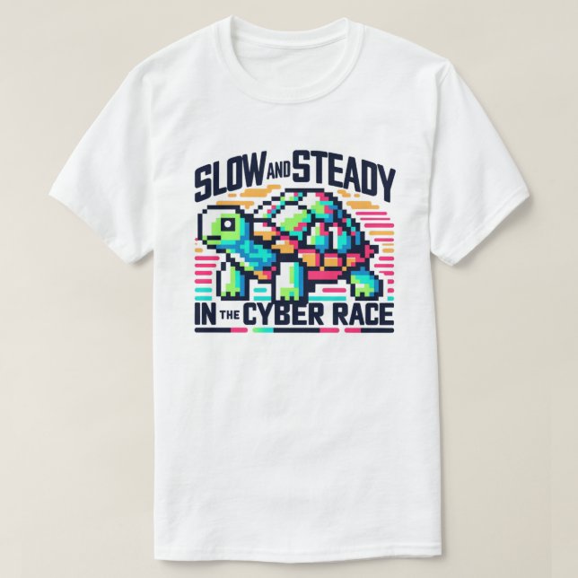 Cyber Race T - Shirt 8-Bit Neon Turtle Langsam & S (Design vorne)