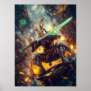 Cyber Ronin Rabbit - Neon Blade Guardian Poster