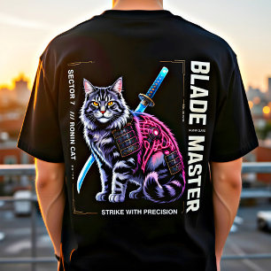 Cyber Samurai-Katze Poster – Neon-Krieger-Geschenk T-Shirt