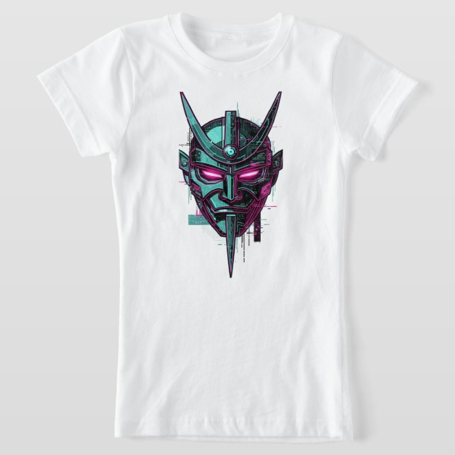 Cyber-Samurai Oni Mask – Futuristischer Synthwave- T-Shirt (Ablage )