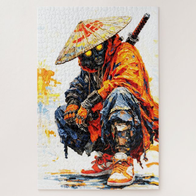 Cyber Samurai Palette Knife Neon Orange Impasto (Vertikal)
