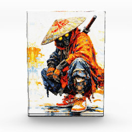 Cyber Samurai Palettenmesser Neonorange Impasto Fotoblock