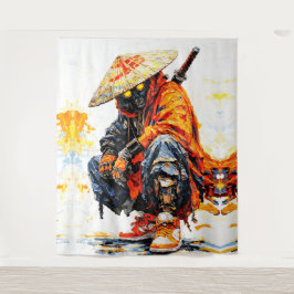 Cyber Samurai Palettenmesser Neonorange Impasto Wandteppich