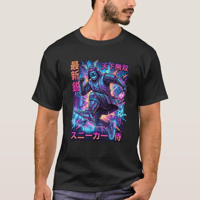 Cyber Samurai Sneakerhead - Neon Tokyo Future Kick T-Shirt (Vorderseite)