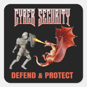 Cyber-Sicherheits-Ritter-Drachen-Verteidigung Quadratischer Aufkleber