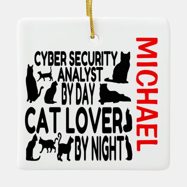 Cyber-Sicherheitsanalyst-Lieben Cats CUSTOM Keramikornament (Vorderseite)