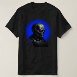 Cyber Skull Blue Glow Robot Head Graphic Design T-Shirt