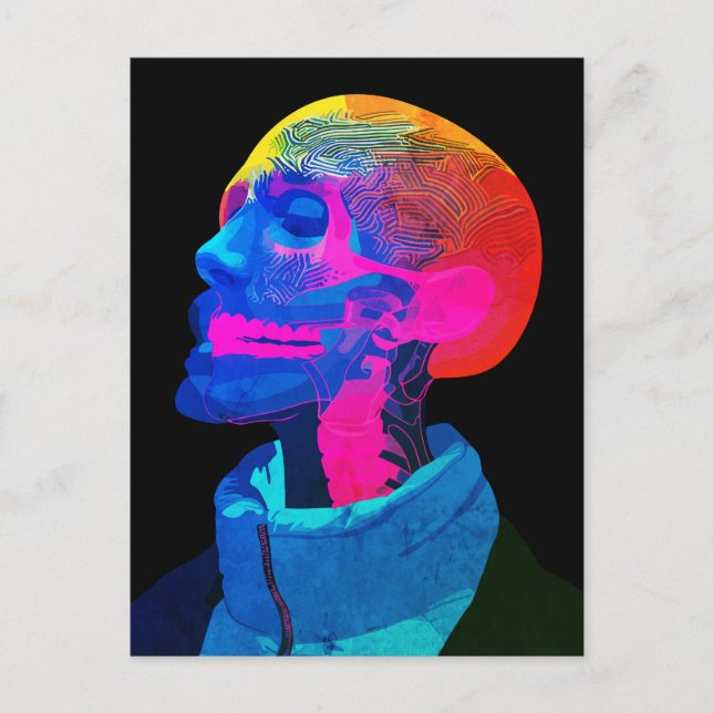 Cyber Skull - Futuristische Anatomie Kunst Postkarte (Vorderseite)