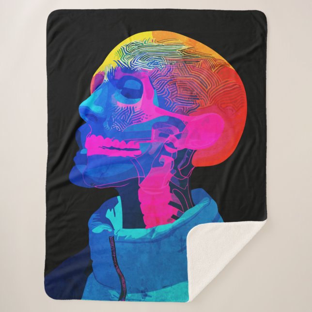 Cyber Skull - Futuristische Anatomie Kunst Sherpadecke (Vorderseite)