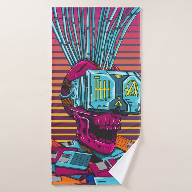 Cyber Skull Virtual Reality Cyberpunk-Diskette  Badehandtuch (Badehandtuch)