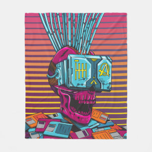 Cyber Skull Virtual Reality Cyberpunk-Diskette  Fleecedecke