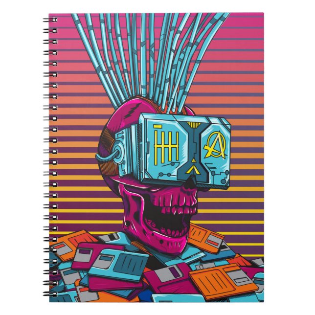 Cyber Skull Virtual Reality Cyberpunk-Diskette Notizblock (Vorderseite)