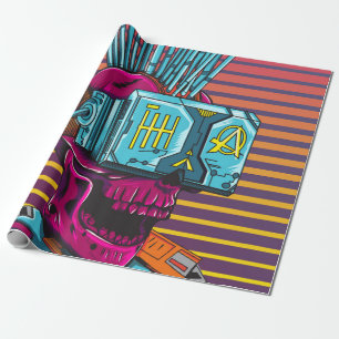 Cyber Skull Virtuelle Realität Cyberpunk Diskette Geschenkpapier