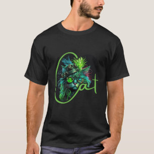 Cyber Steampunk Katze – Neontastische Katzenliebha T-Shirt