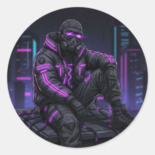 Cyber Street Guardian – Neon Underground Stil Runder Aufkleber