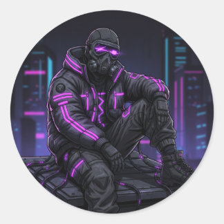 Cyber Street Guardian – Neon Underground Stil Runder Aufkleber