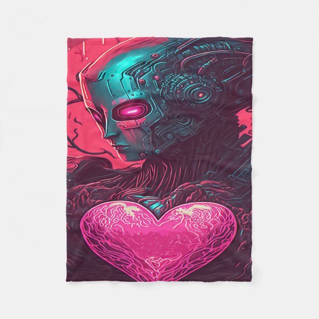 "Cyber Valentine" Design der Cybernetischen Frau Fleecedecke (Vorderseite)