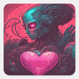 "Cyber Valentine" Design der Cybernetischen Frau Quadratischer Aufkleber