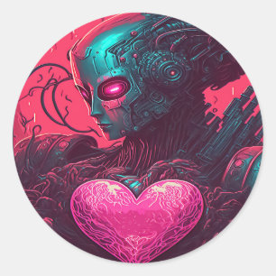 "Cyber Valentine" Design der Cybernetischen Frau Runder Aufkleber