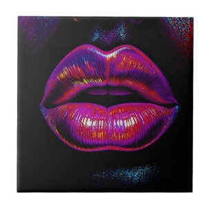 Cyber Venus Lips - Farbenfrohe Lippen Portrait Fliese