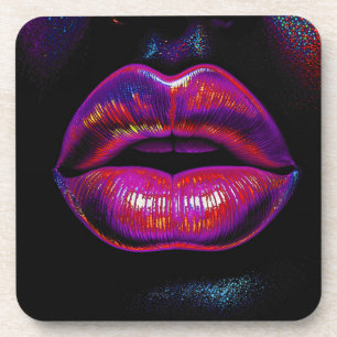 Cyber Venus Lips - Farbenfrohe Lippen Portrait Getränkeuntersetzer