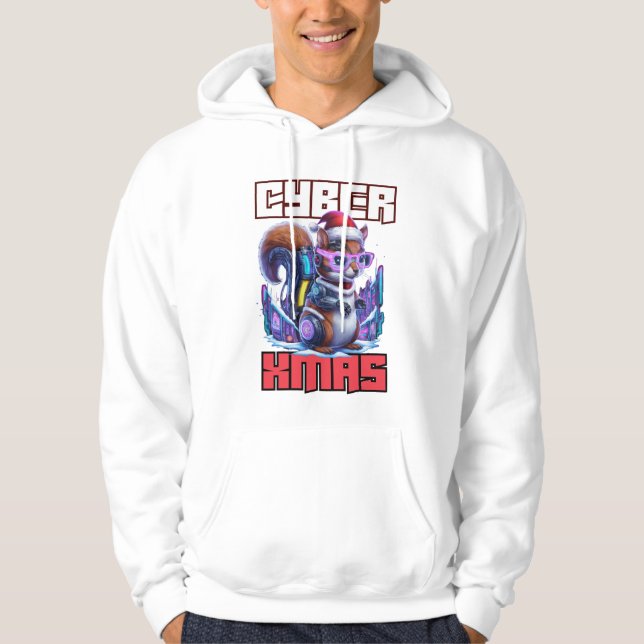 Cyber Xmas Eichhörnchen: Futuristischer Urlaub Hoodie (Vorderseite)