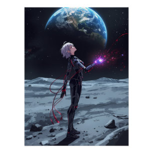 Cybernetische Mond Anime Raum Kunst Poster